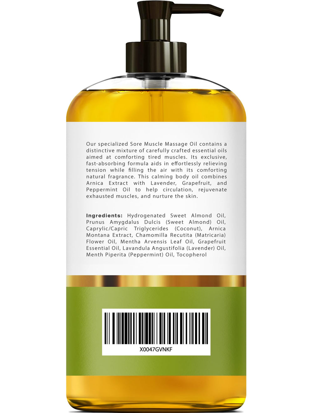Ingredients label showing Arnica Extract, Lavender, Peppermint, Chamomile