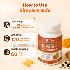 Arofum Turmeric bottle showing 120 capsules packaging
