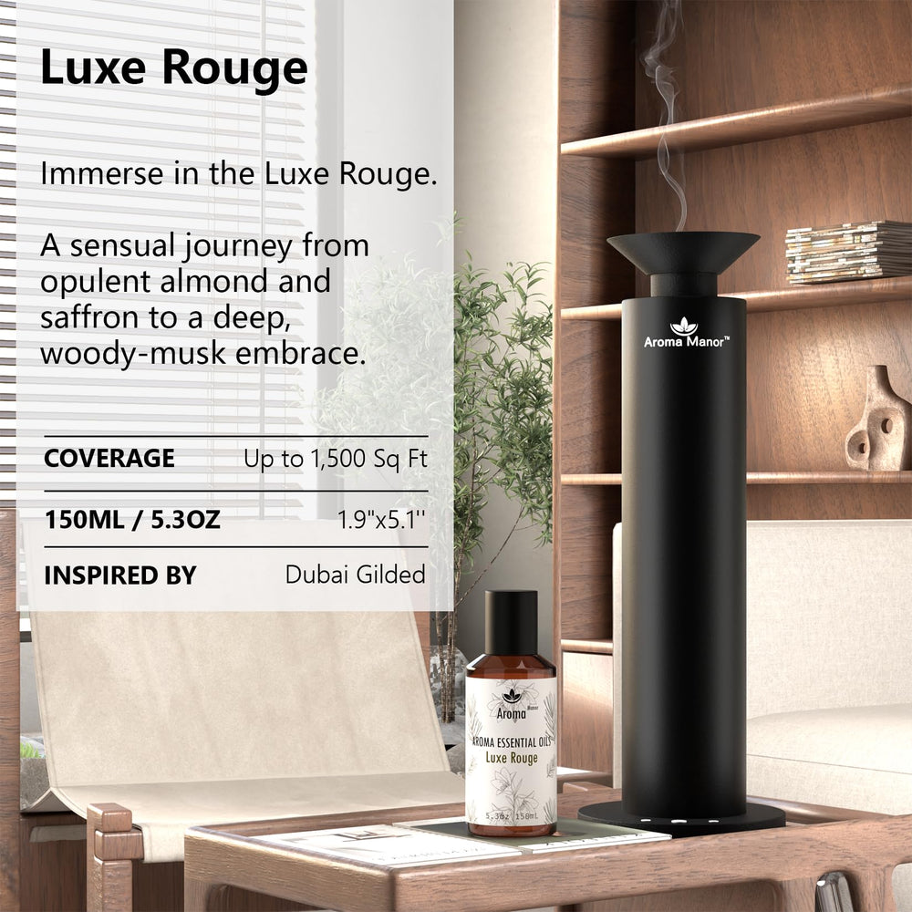Aroma Manor Luxe Rouge opening-notes display with almond and saffron for luxurious ambience.