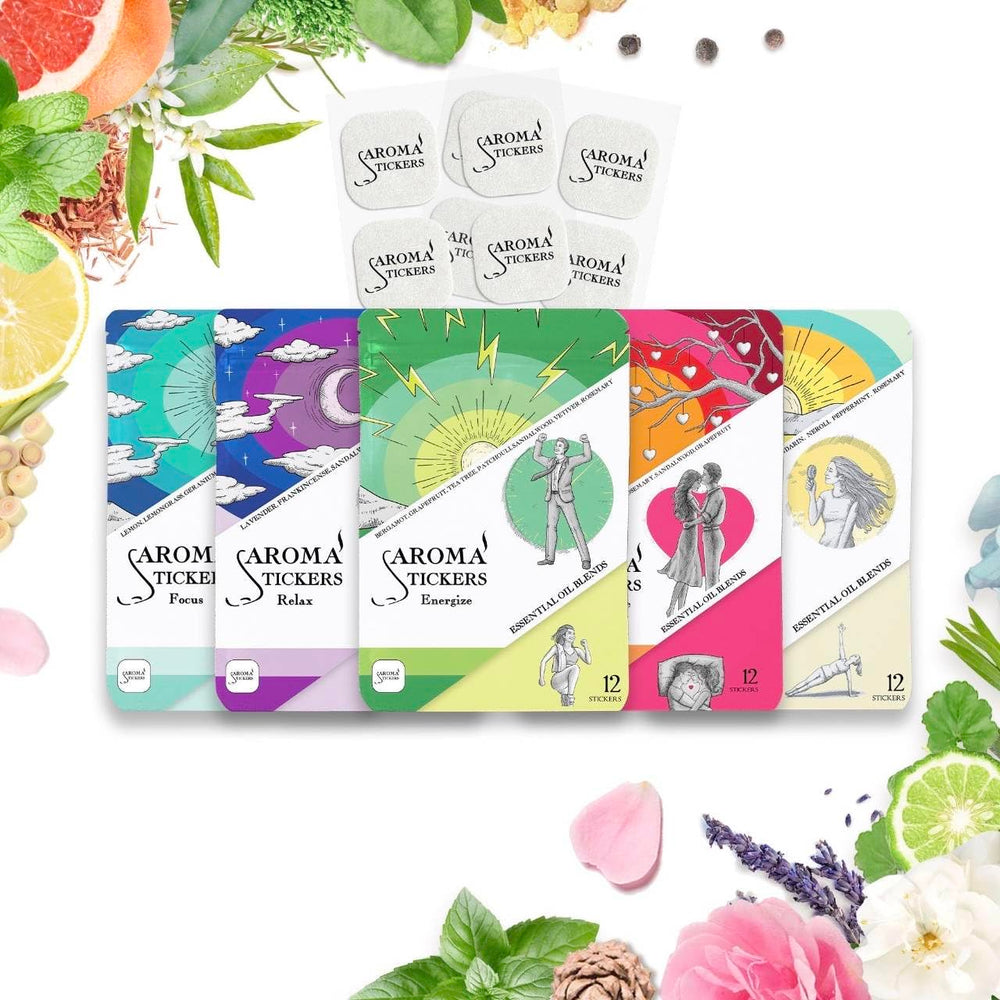 AROMA STICKERS original blend edition pack cover shows diverse aroma options for easy scent switching.