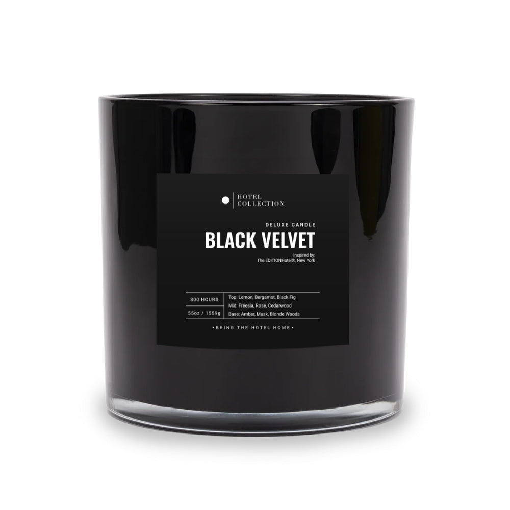 Aroma360 Black Velvet candle bottle shows hotel-inspired luxury ambiance.