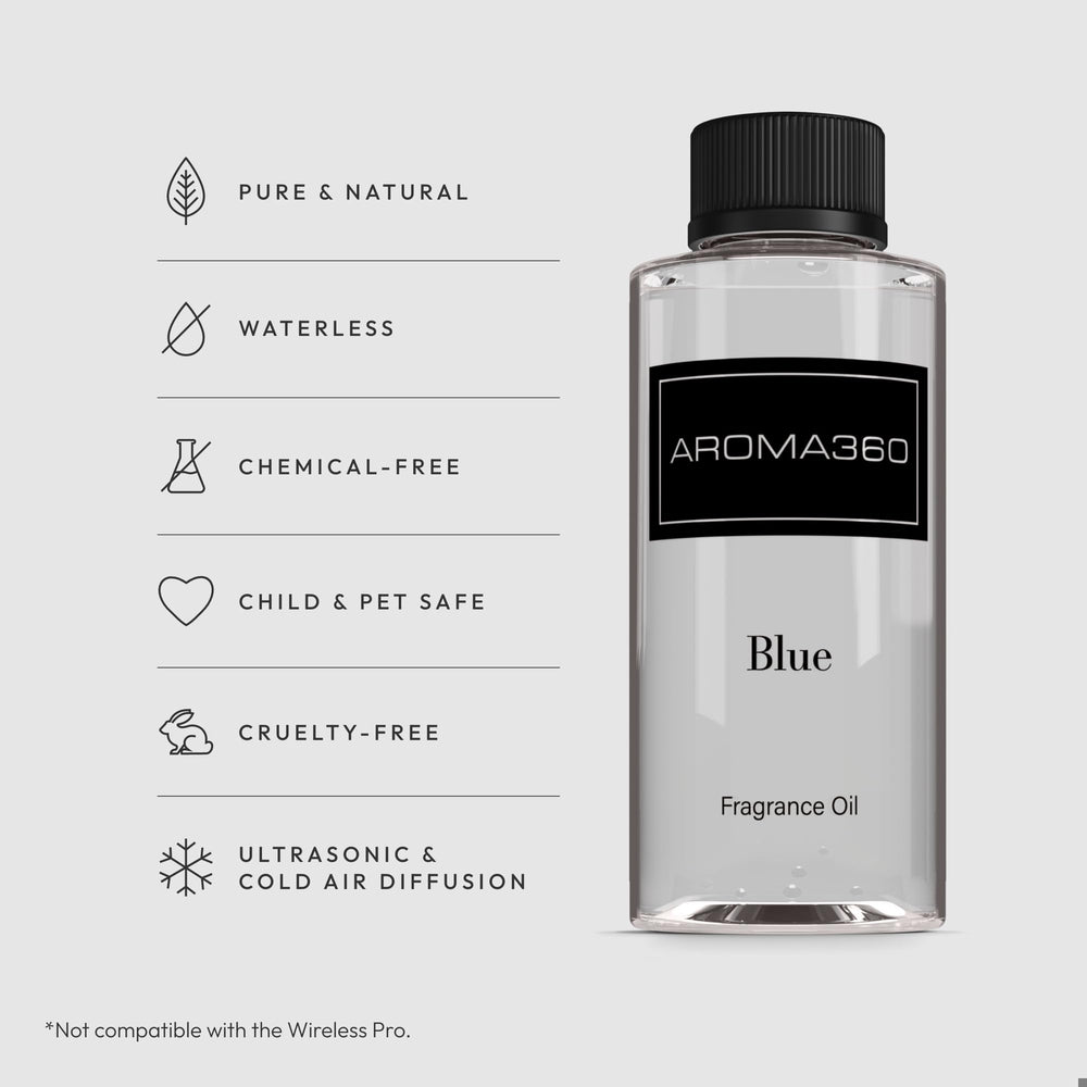 Aroma360 Blue Diffuser Oil in reeds diffuser releasing room aroma