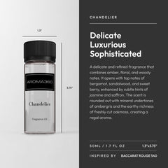 Close-up of Aroma360 Chandelier bottle and label