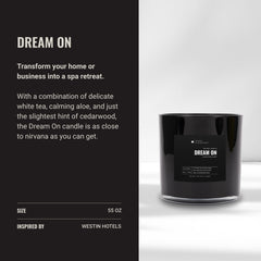 Aroma360 Dream On Deluxe candle 55oz packaging close-up for display