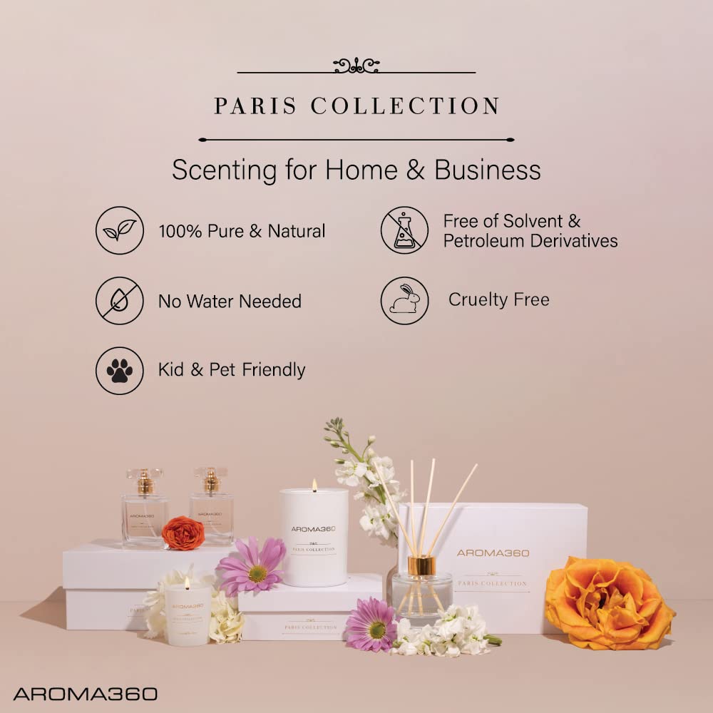 Aroma360 Dream On Paris diffuser set on table elevates bedroom aesthetics with scent.