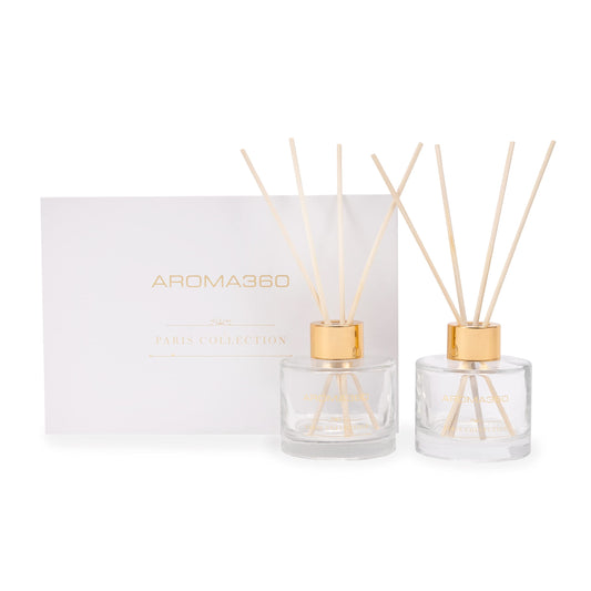 Aroma360 Escapade Paris Diffuser bottle closeup for lasting home fragrance.