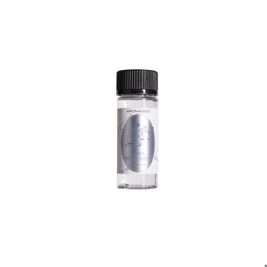 Aroma360 Libra Pro-Pod oil bottle displaying Pistachio, Ylang Ylang and Benzoin for luxury ambience.