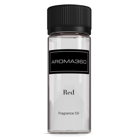 Aroma360 Red diffuser oil bottle closeup showing luxurious scent that lasts
