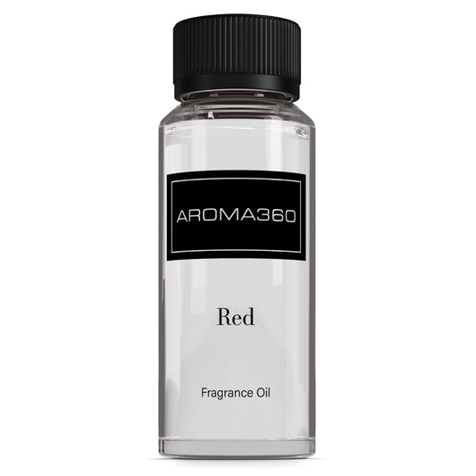 Aroma360 Red Diffuser Oil Bottle releasing ruby grapefruit aroma for a sophisticated living room.