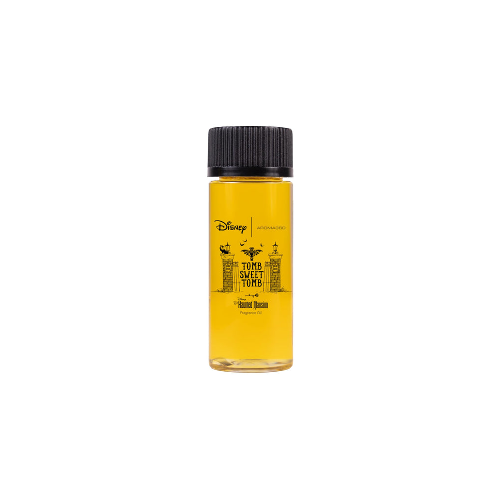 Aroma360 Tomb Sweet Tomb diffuser oil bottle with Haunted Mansion branding