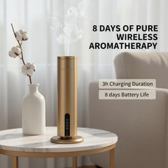 AROMALEV diffuser with 8-day battery life enabling cordless use