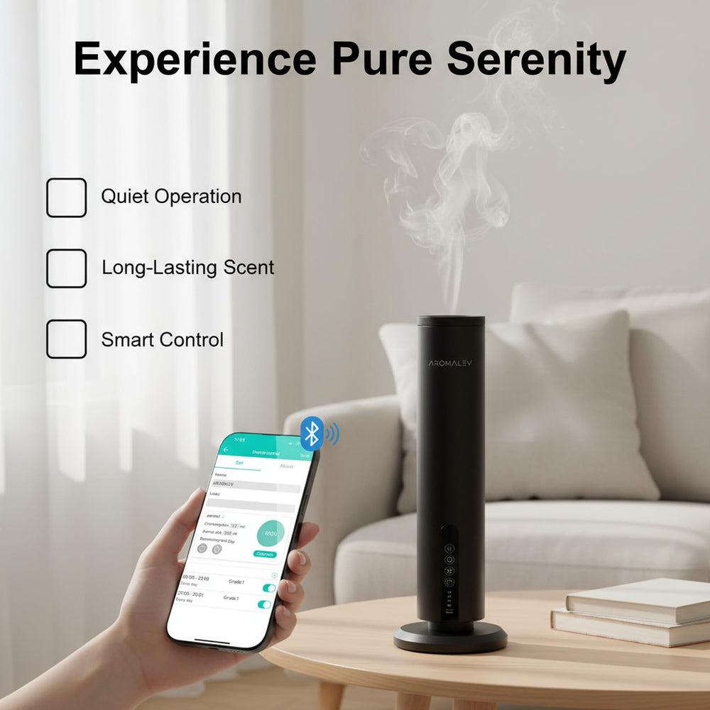 AROMALEV Tower Diffuser battery-life highlight supports up to eight days.