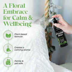 Pillow spray bottle with mist near a bed