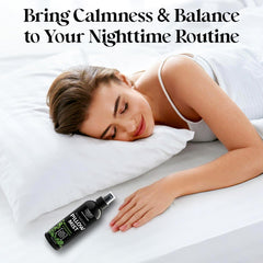 Calming bedroom scene featuring pillow spray