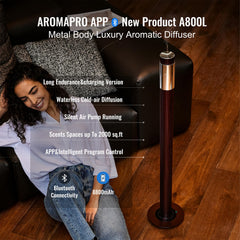 AROMASOUL diffuser burgundy body closeup showing durable aluminum finish
