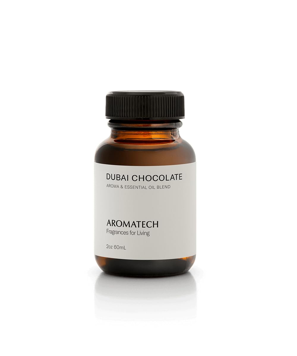 Ambient living room scene with aroma diffuser scenting Dubai Chocolate