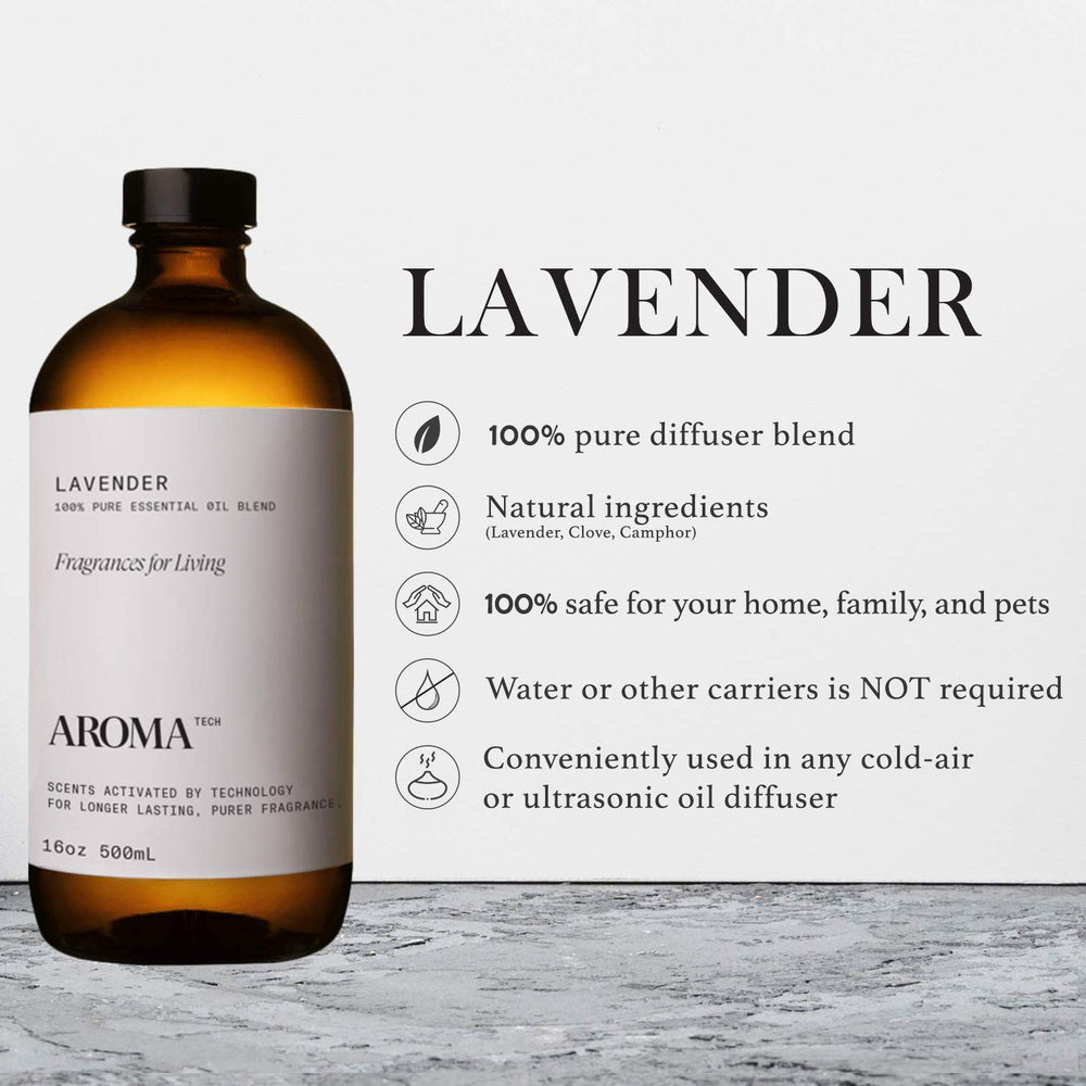 Lavender petals and lavandin with eucalyptus accents on label