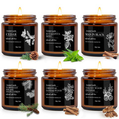 Six-pack Aromatherapy candles for men with sandalwood and cedar scents