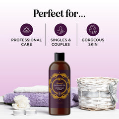 Close-up of lavender infused massage oil bottle