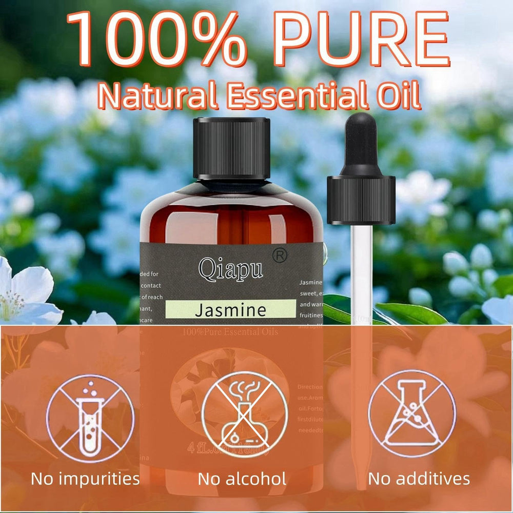 Labelled bottle of aromatherapy oil blend