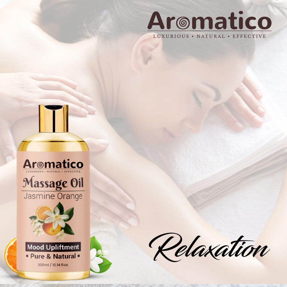 10 oz bottle of AROMATICO massage oil for relaxation
