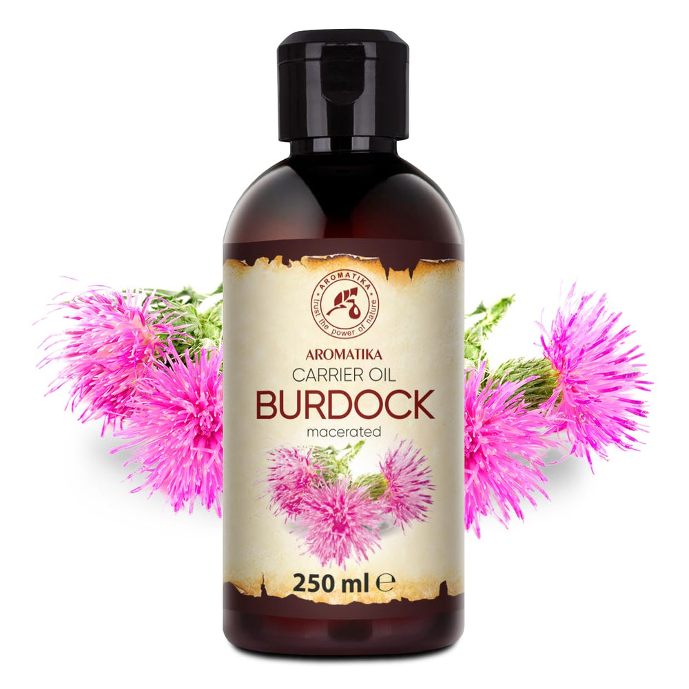 AROMATIKA Burdock Oil pour action supports blending into shampoos.