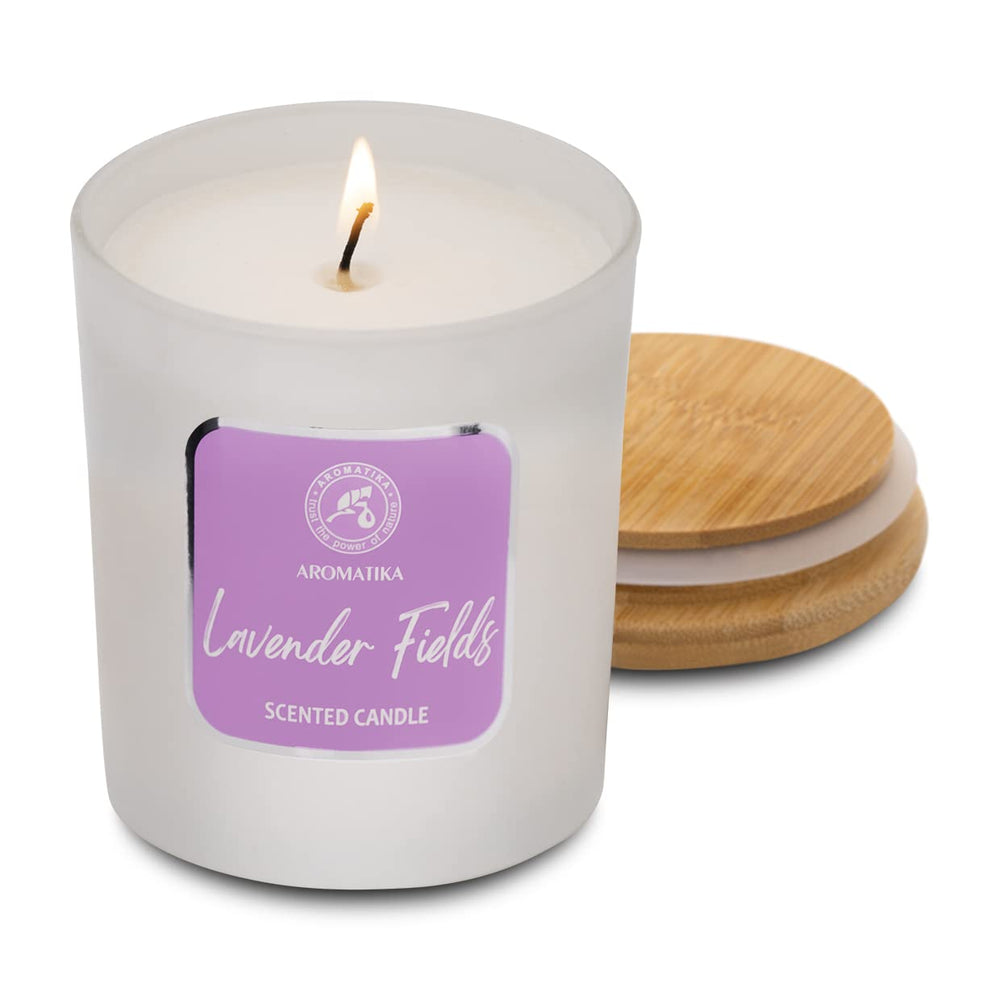 AROMATIKA Lavender Fields wax closeup highlights natural soy for cleaner burning.