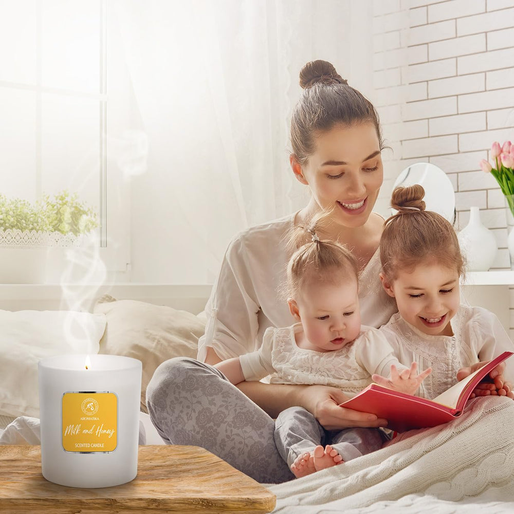 AROMATIKA Milk & Honey candle scent profile evokes creamy warmth.