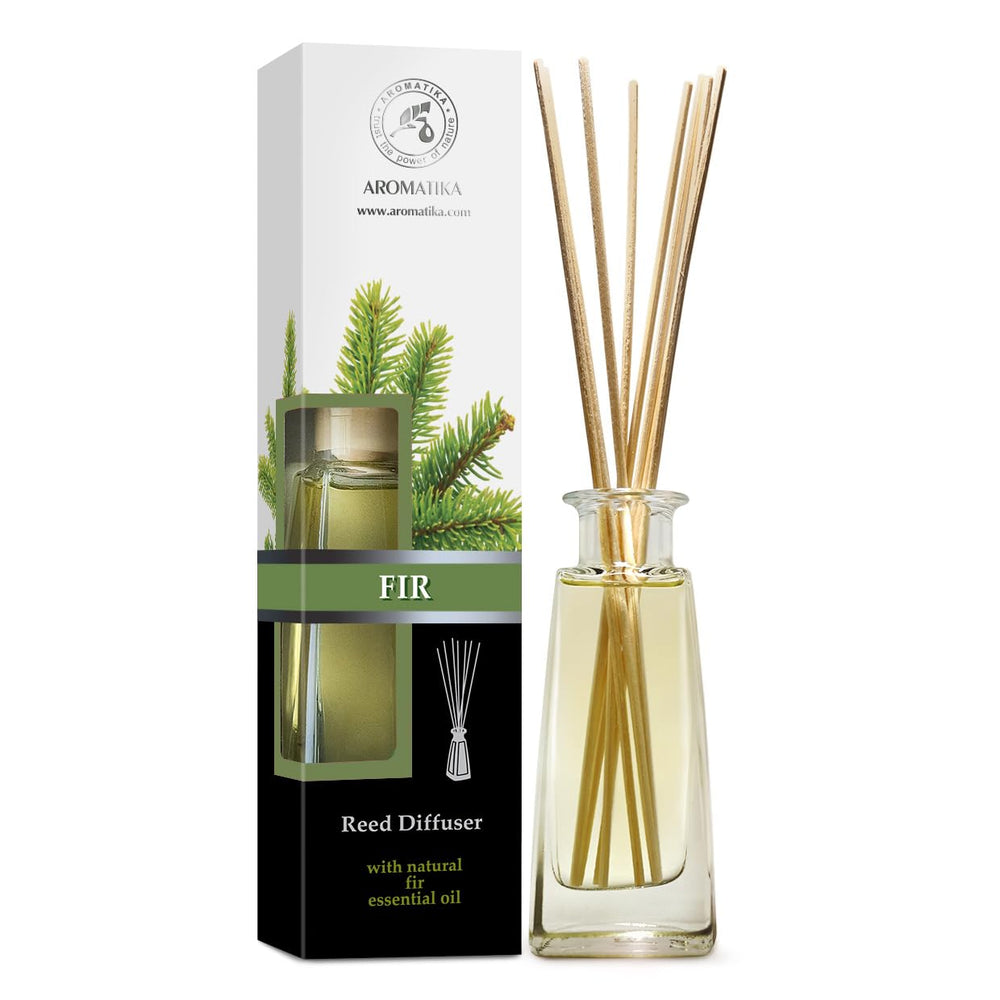 AROMATIKA Pine Reed Diffuser bottle delivers a steady conifer scent for any room.