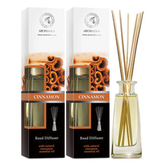 AROMATIKA reed diffuser cinnamon bottle releasing warm inviting scent for cozy spaces