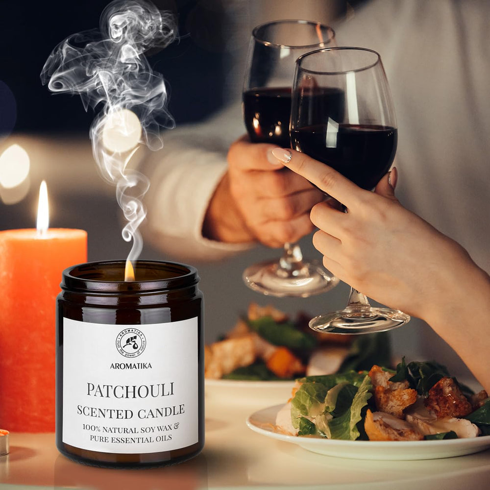 AROMATIKA Patchouli candle in glass jar ready for gifting