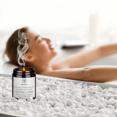 AROMATIKA scented candle warm-ambience on table signifies inviting atmosphere.