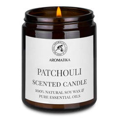 AROMATIKA Patchouli soy wax candle lit glow for cozy evenings