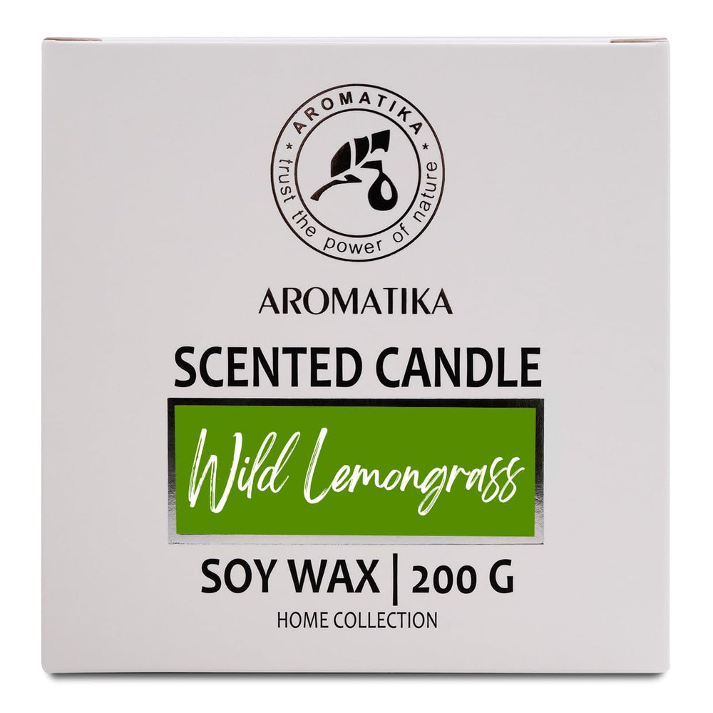 AROMATIKA soywax lemongrass candle showing lemongrass scent note