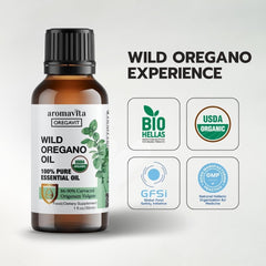 Ingredients and purity label for Aromavita Wild Oregano Oil