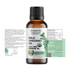 Vegan, gluten-free, non-GMO labeling on Aromavita Oregano Oil