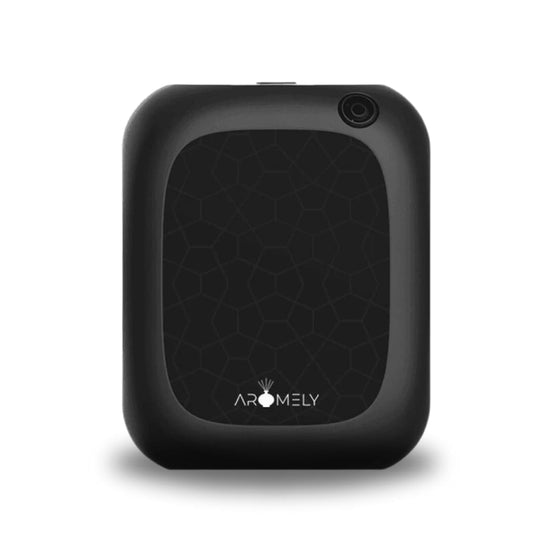 AROMELY smart diffuser front view shows sleek design and room-filling fragrance potential.