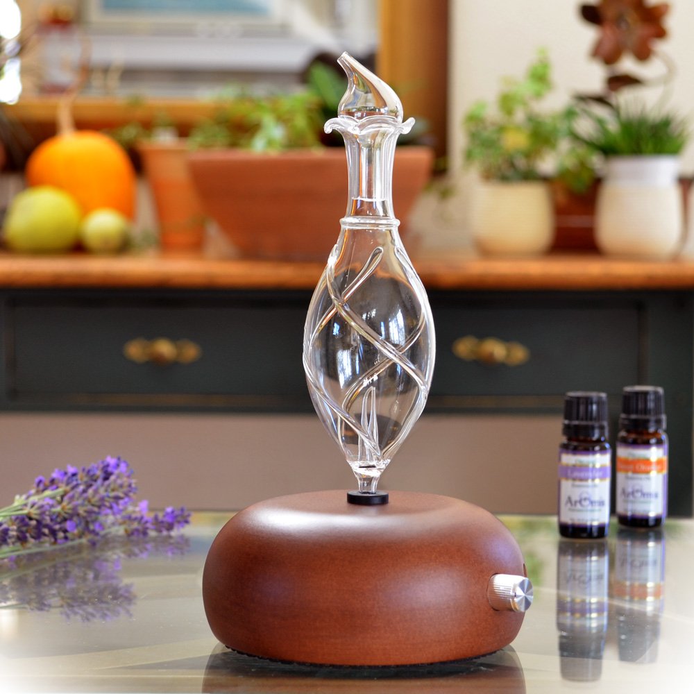 ArOmis Premium Glass Diffuser front view with hand-blown glass reservoir