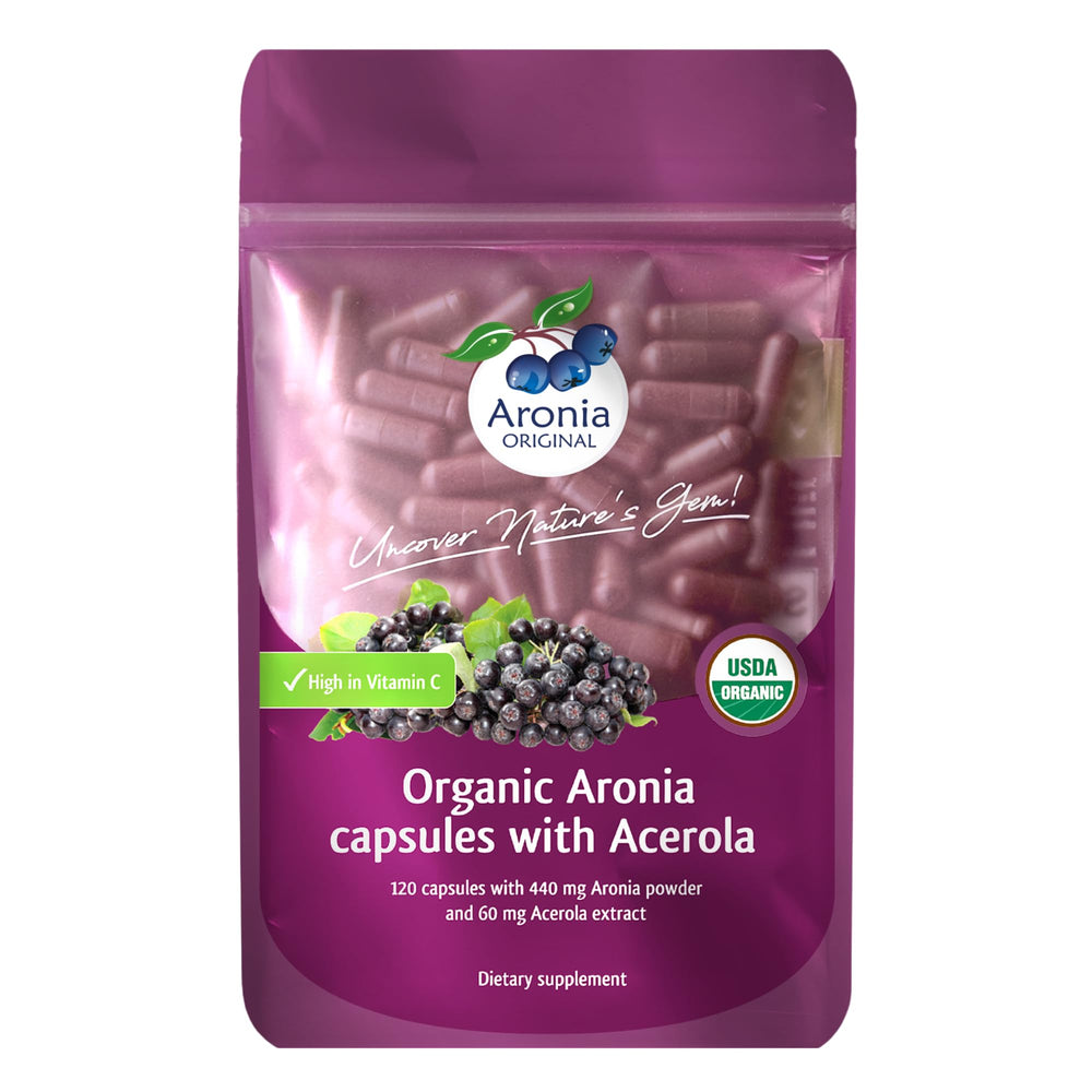 Organic Aronia Berry Capsules bottle with label