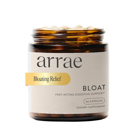 Arrae Bloat Digestive Enzymes bottle with label on white background
