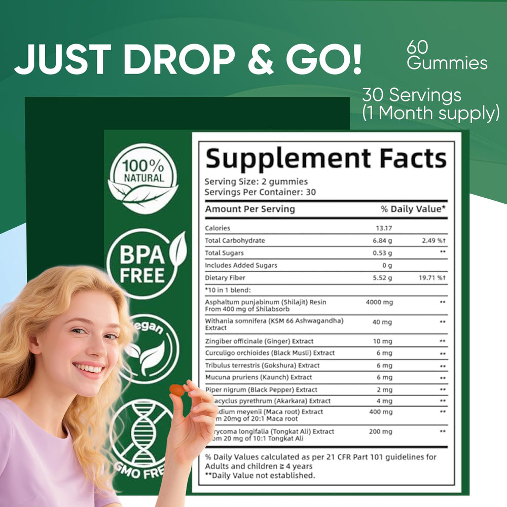 Gummies with Ashwagandha and 85+ minerals label close-up