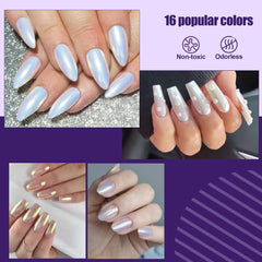 Artdone white-based pearl powder creates subtle, luminous pearlescent accents on light nail colors.