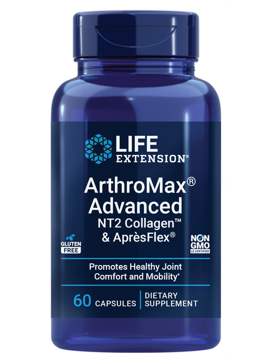 Bottle of Life Extension ArthroMax Advanced NT2 Collagen & AprèsFlex 60 capsules