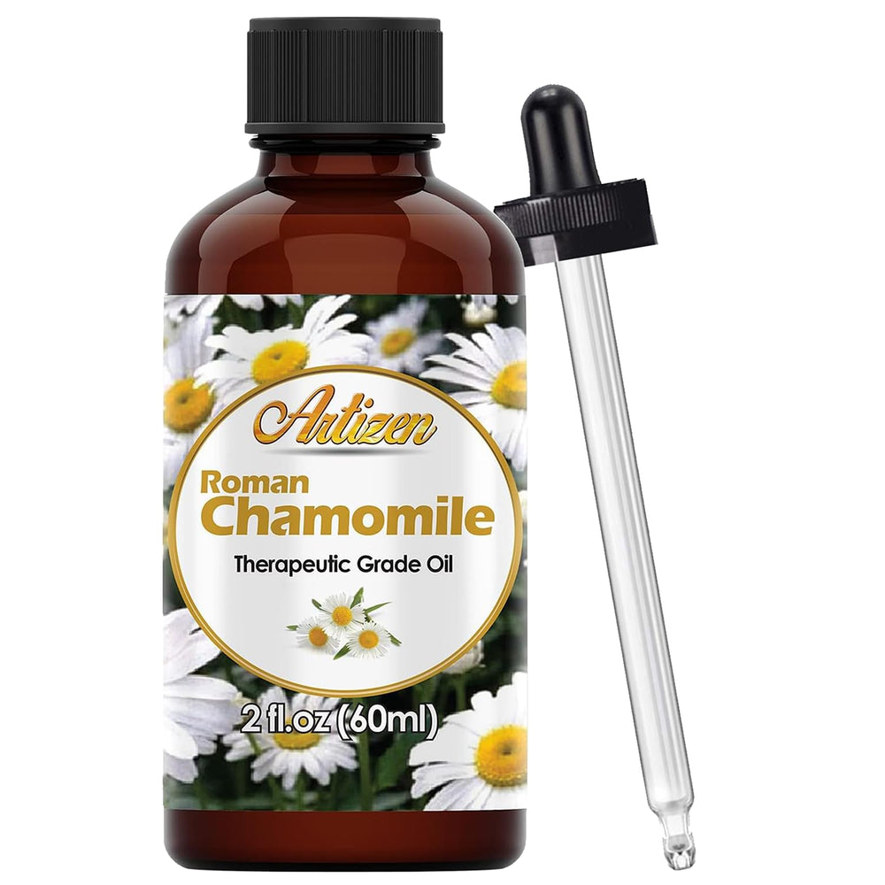 Artizen Chamomile Roman Essential Oil bottle with dropper