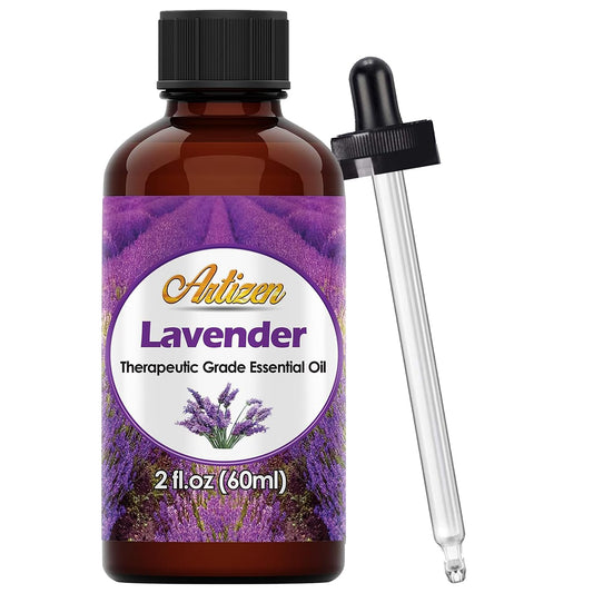 Artizen Lavender Essential Oil bottle, 2 fl oz in UV-protected glass.