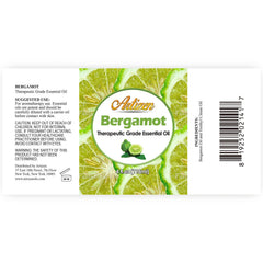 Close-up of Bergamot Essential Oil 4oz bottle label
