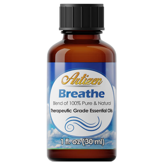 Artizen Breathe Blend essential oil bottle with dropper
