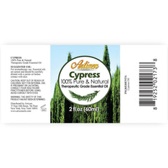 Close-up of Cypress essential oil bottle with dropper