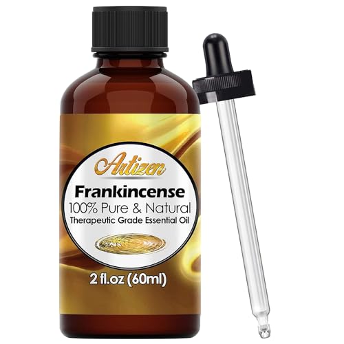 Artizen Frankincense essential oil bottle with label and dropper