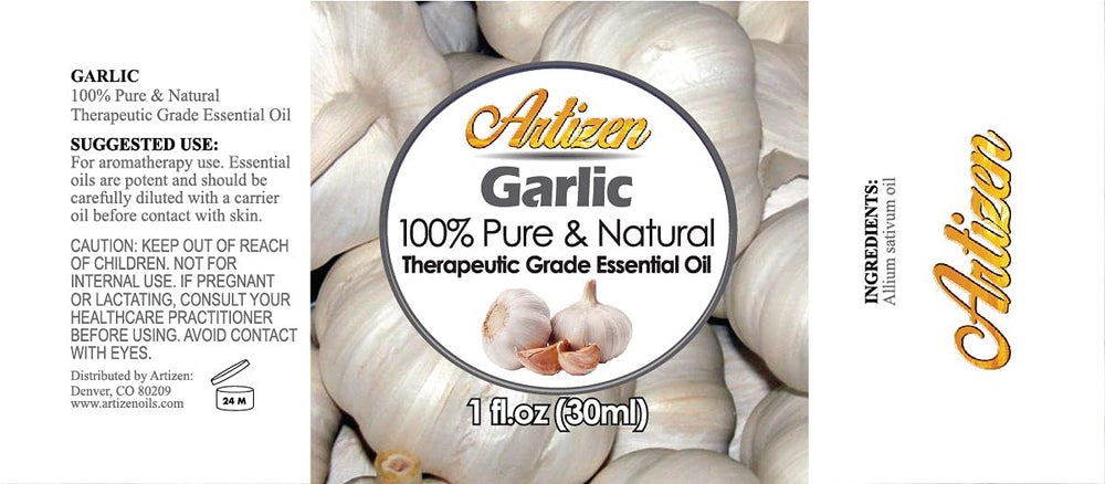 Dropper bottle of Artizen Garlic Essential Oil for aromatherapy